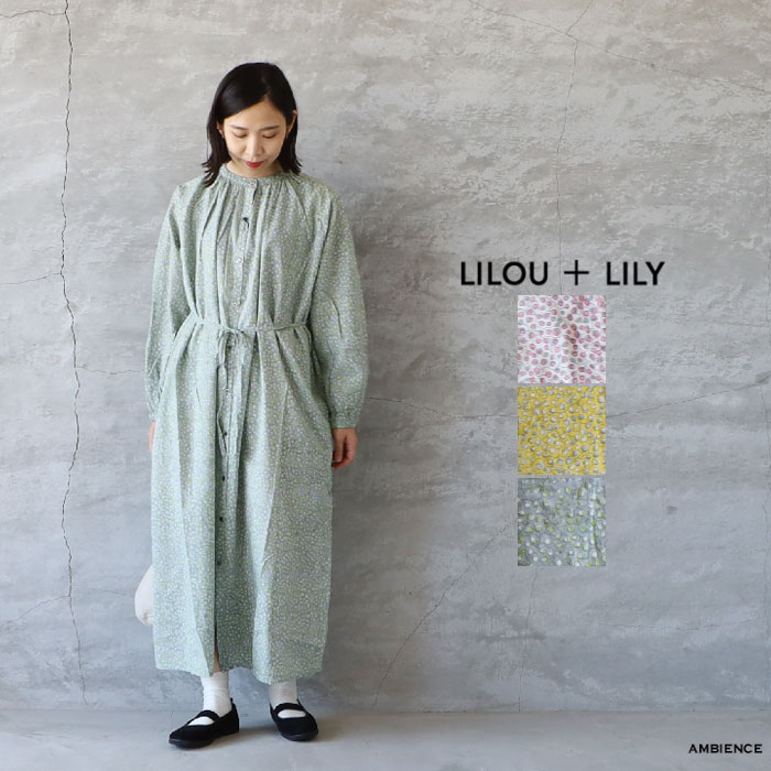【10％OFFクーポン配布中】 LILOU+LILY リルアンドリリー BLOCK PRINT GATHER ONE-PIECE DRESS ゆうパック発送 ピンク イエロー グリーン インド製 25春夏 ic-ee