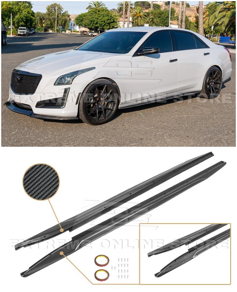 キャデラック/Cadillac CTS '14～'19 社外 ABS製/カーボン製 サイドスカート/サイドステップ ディフューザー 左右2点セット エアロパーツ エアロ パーツ カスタム 未使用 送料無料