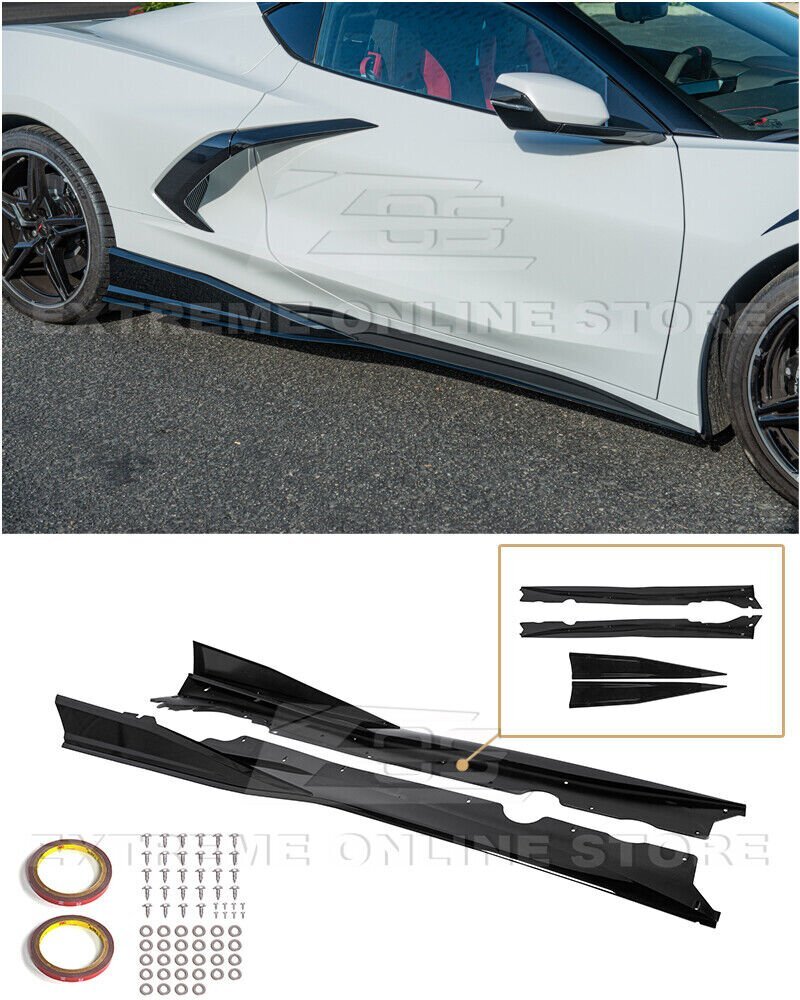 シボレー コルベット C8 スティングレー/Z51 '20～ 社外 ABS製 サイドスカート/ステップ ディフューザー エアロパーツ カスタム V.2 グロスブラック/艶黒 未使用 送料無料｜スマートキー キーケース ONESENSE 59,290円