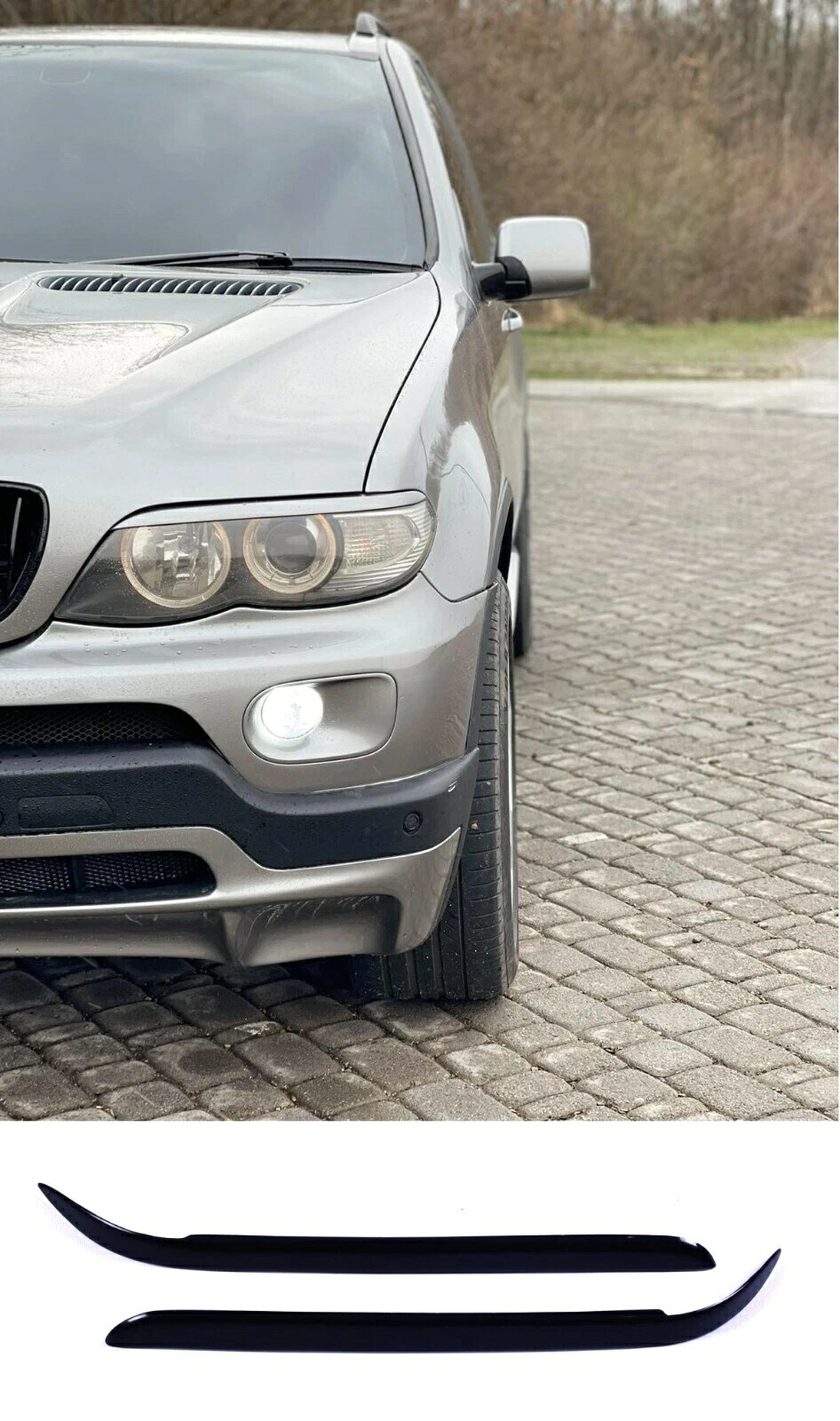 BMW X5(初代) E53 後期用 '03～'07 社外 FRP製 ヘッドライトカバー アイライン/アイリッド/アイブロウ 左右セット エアロ 未使用 未塗装品