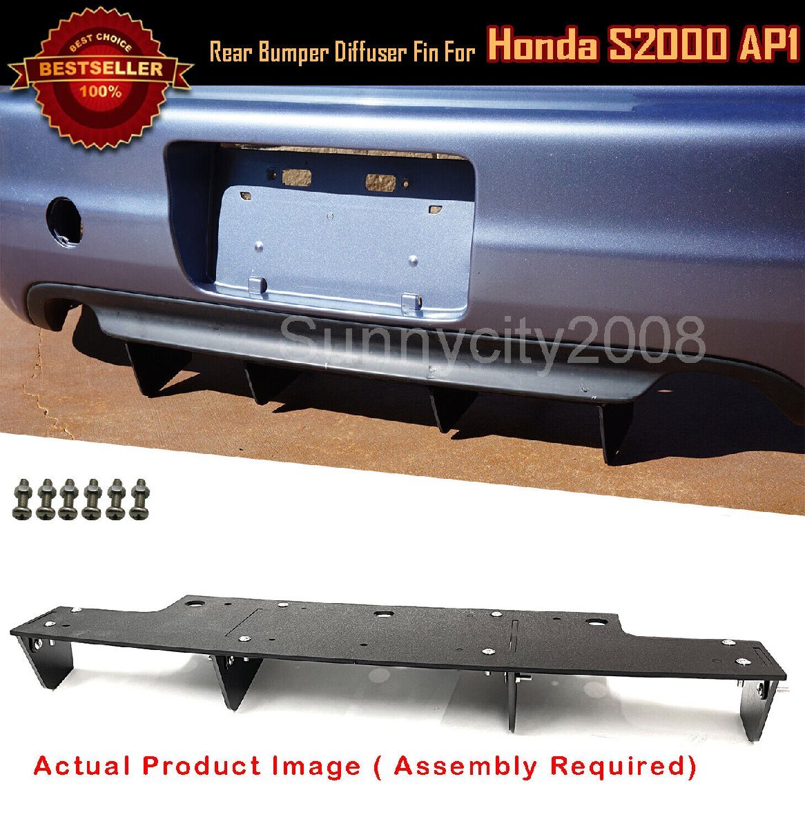 ホンダ S2000 AP1 前期/中期 '99～'03 社外 ABS製 リアバンパー ディフューザー/アンダースポイラー/スプリッター ブラック/黒 未使用 V.1 未塗装品｜スマートキー キーケース ONESENSE