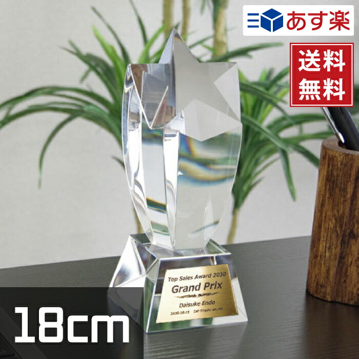 クリスタルトロフィー スター 18cm ガラス製 名入れ 化粧箱付き XC-P-0130 [P34]