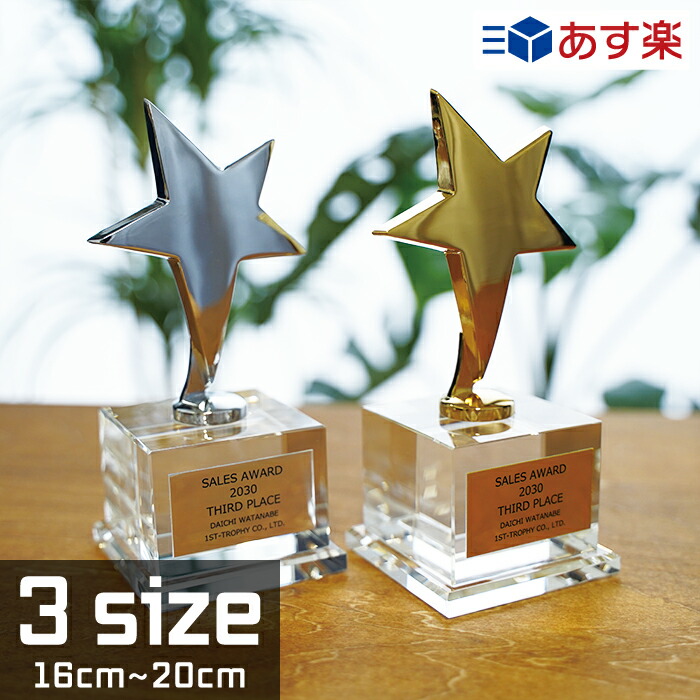 クリスタルトロフィー スター 2色 3サイズ ガラス製 名入れ 化粧箱付き XC-P-0194