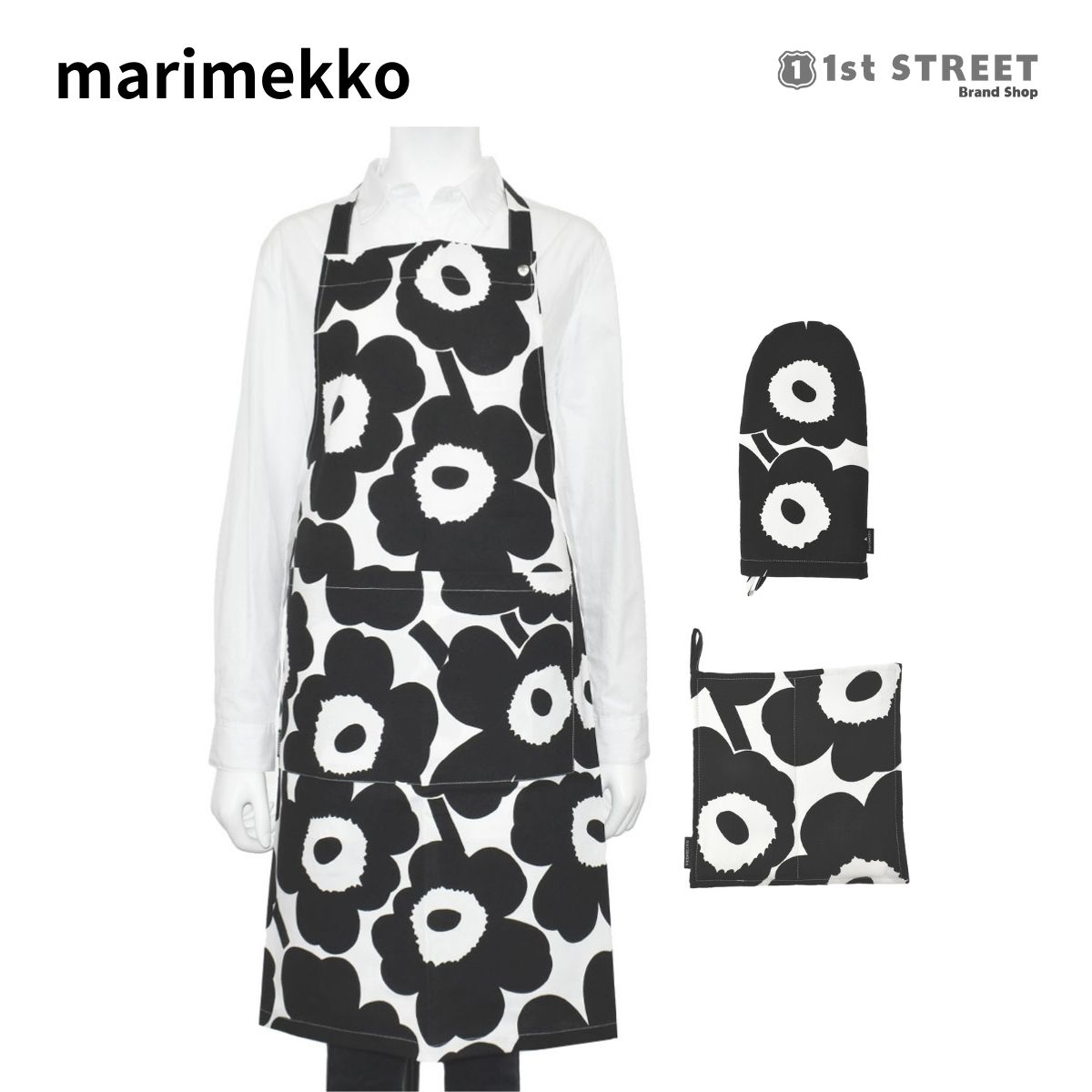 楽天市場】マリメッコ MARIMEKKO エプロン ブラック/ホワイト キッチン 