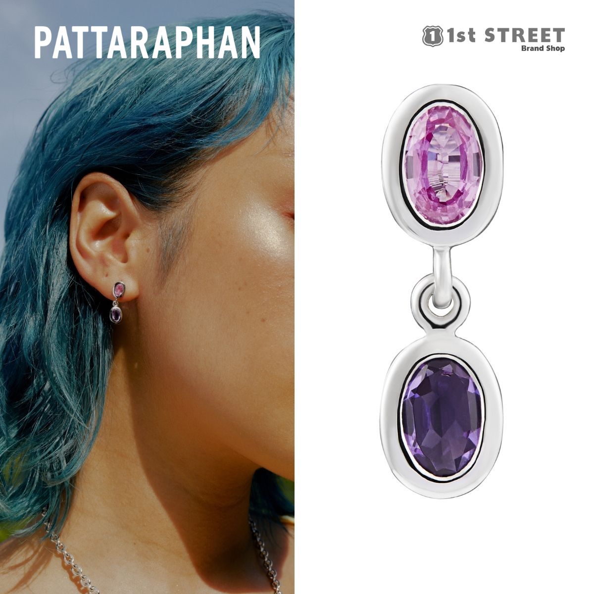 【アウトレット】【正規販売店】パッタラパン PATTARAPHAN ピアス アクセサリー ジュエリー スターリングシルバー ピンクサファイア＆アメジスト 片耳用 タイ発 6-E03-TWOTONE-PNKS-A TWO TONE DUO YING EARRINGS PINK SAPPHIRES レディース メンズ ユニセックス ★