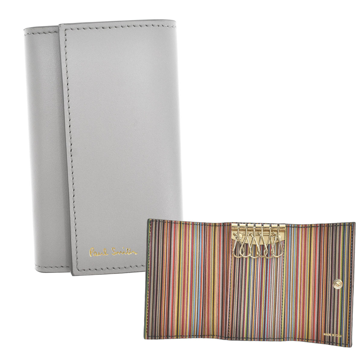 ポールスミス PAUL SMITH キーケース キーリング 6連 マルチストライプ MEN WALLET KCASE INTMUL グレー GREY メンズ M1A1981 70