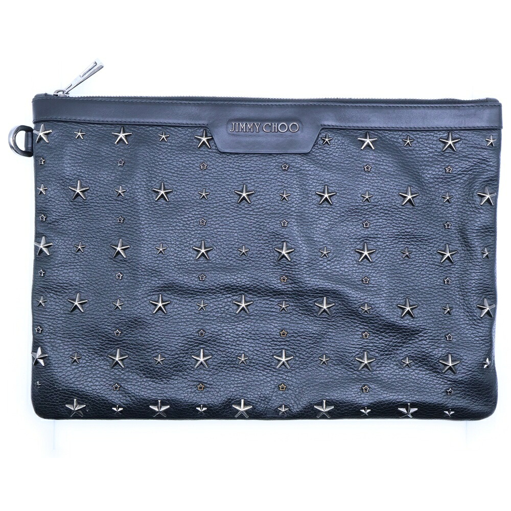 JIMMY CHOO(ジミーチュウ) スタースタッズ ロゴタイプひな型 二つ目御徒面子 ハンドバック 黒いこと【中古】【座標軸B】