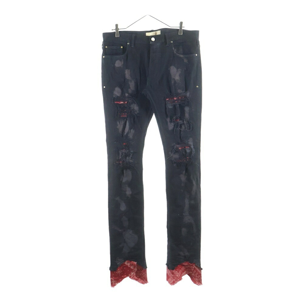LOST ANGELS(ロストエンジェルス) LOST ANGELS ロストエンジェルス 20SS ペイズリーバンダナクラッシュデニムパンツ 黒いこと 20SSHLA-21【中古】【度合いB】 メンズファッション-ズボン・パンツ