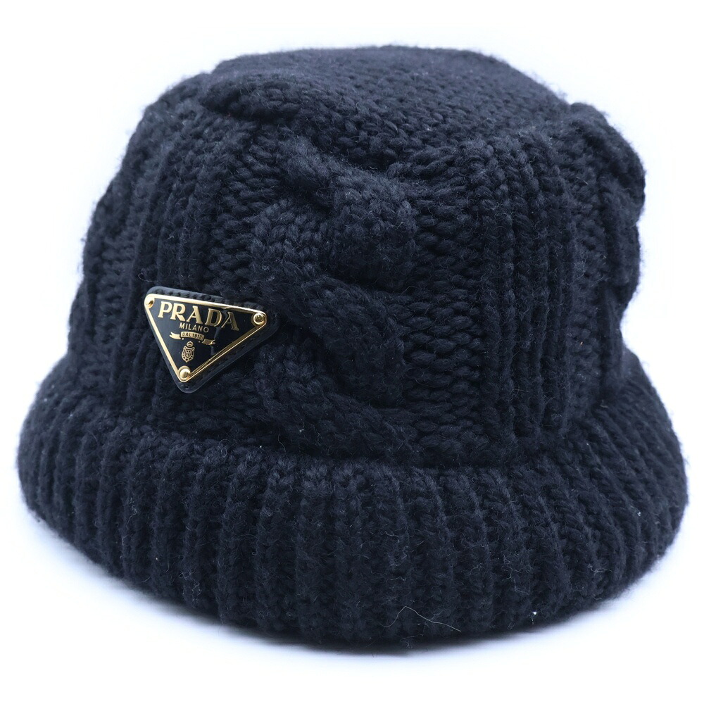 PRADA(プラダ) ３角形一皿 羊毛 井戸釣瓶かぶり笠 鳥打ち帽 黒いこと 1HC338【中古】【度合いA】