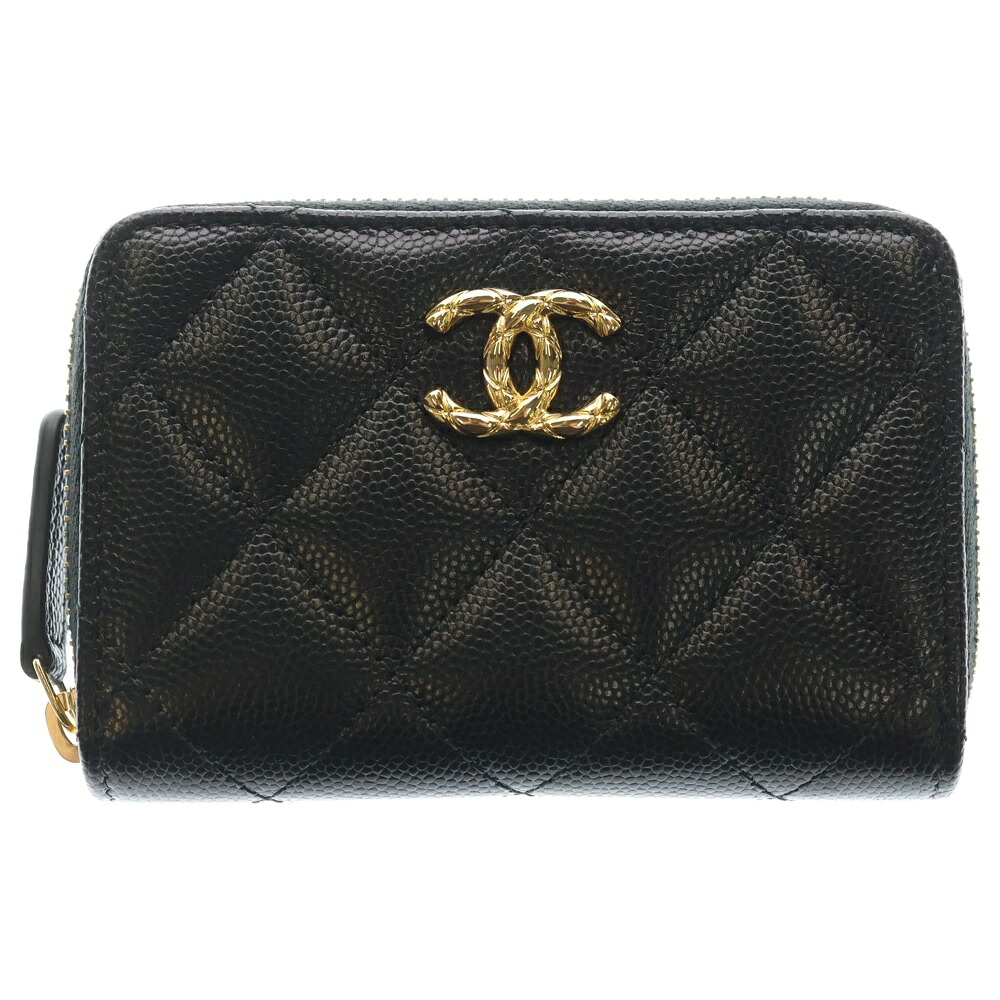 CHANEL(シャネル) ココマーク キルティング マトラッセ コインケース ミニ金入れ ウォレット 黒いこと キャビアひと肌 ゴールド金具【中古】【度合いB】