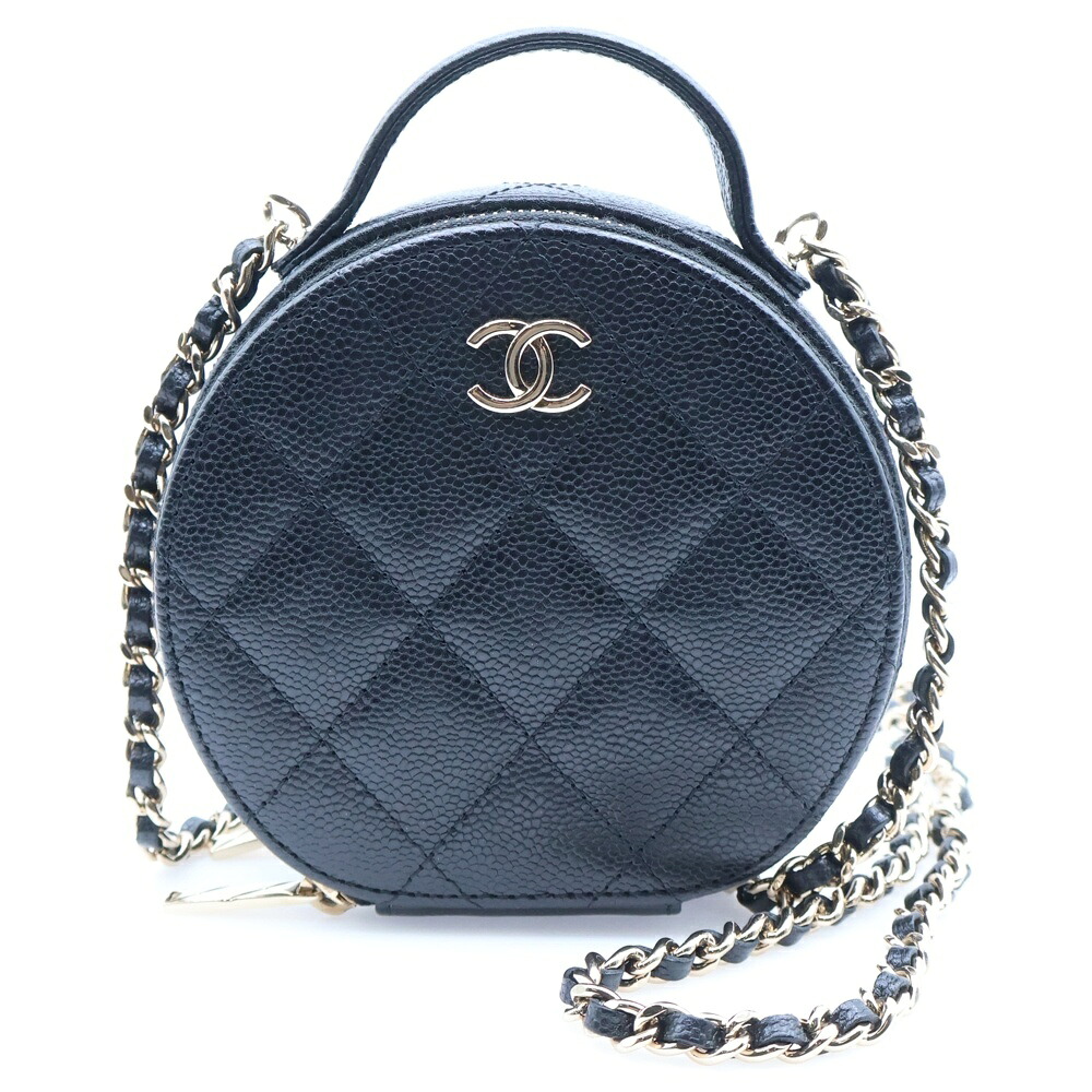 CHANEL(シャネル) マトラッセ ラウンド チェーン店ショルダーバッグ キャビア素はだ 黒いこと AP2502【中古】【座標軸A】