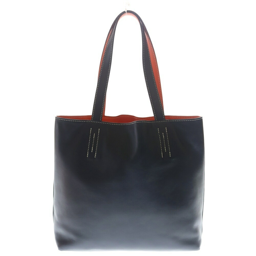 HERMES(エルメス) ドゥブルセンス28 スイフト レザー ショルダー トートバッグ ネイビー/オレンジ X刻印【中古】【程度A】