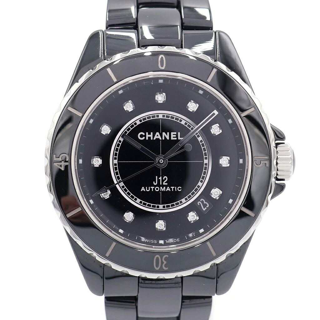 CHANEL(シャネル) J12 ダイヤインデックス 12Pダイヤ デイト 裏スケ CE×SS/AT ブラックセラミック ステンレス オートマ 自動巻き 腕時計 H5702 黒文字盤【中古】【程度A】|BRING WATCH 店