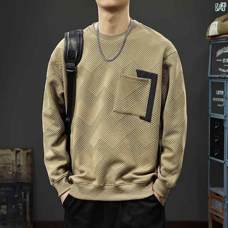 メンズ　ファッション　オシャレ　男性　大歳ストリート 秋 ヘビー テクスチャ ジャカードセーター メンズ ラウンドネック カジュアル ジャケット アメリカン ファッション ポケット トップ