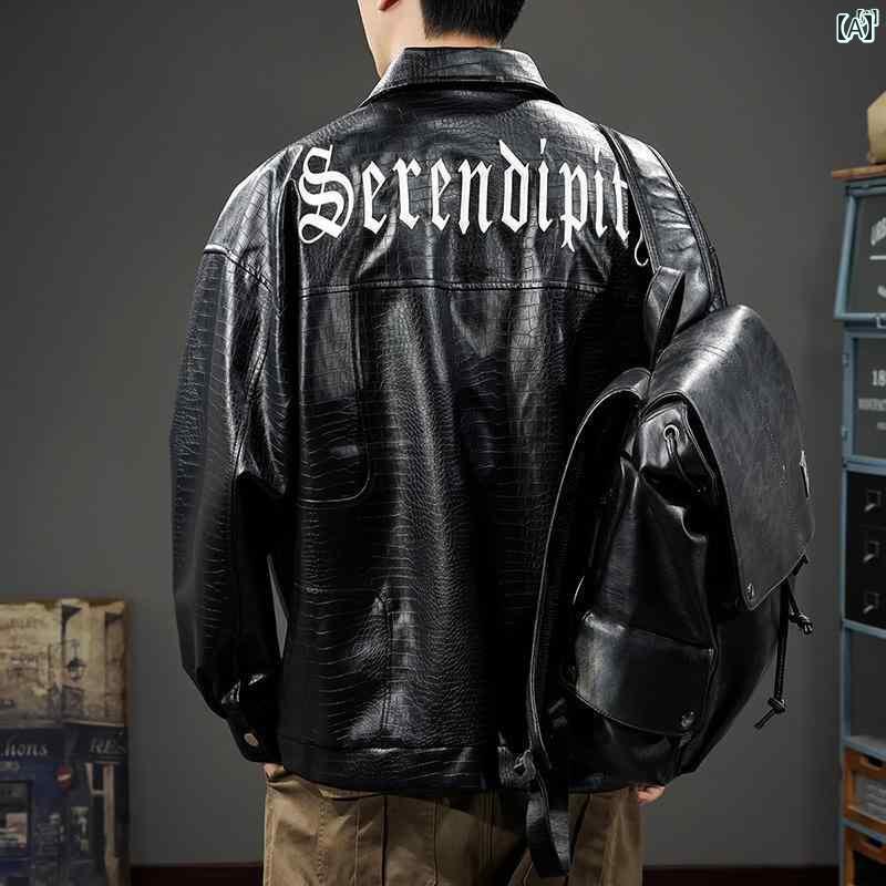 メンズ　ファッション　オシャレ　男性　大歳ストリート アメリカン レトロ クロコダイル パターン PU レザージャケット 男性用 秋 たり オートバイ