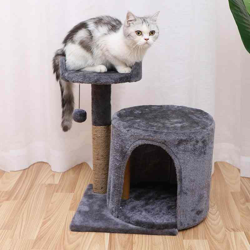 猫 キャットタワー 小型猫ベッド 猫ツリー 一体型猫玩具 爪とぎ柱 成猫 子猫用 室内遊び 寝床 ベージュ ダークグレー 軽量 安全設計