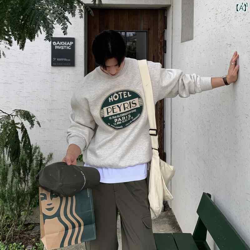 メンズ　ファッション　韓国ファッション　オシャレ　海外風 スウェットシャツ メンズ ラウンドネック Tシャツ アメリカン レター プリント 春秋 カジュアル スポーツ 快適 長袖 ジャケット