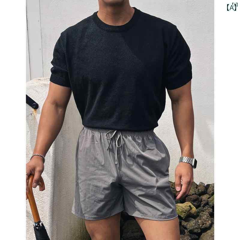 メンズ　ファッション　韓国ファッション　オシャレ　海外風 メンズ ラウンドネック ニット 半袖 Tシャツ 夏 韓国 軽量大歳 薄手 通気性 トップス 快適