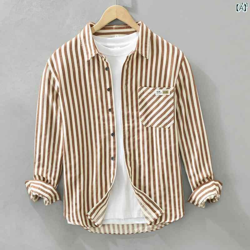 メンズ　ファッション　韓国ファッション　オシャレ　韓国 メンズ用 フレッシュ ストライプ 長袖 シャツ 春秋 トップス 芸術的 カジュアル
