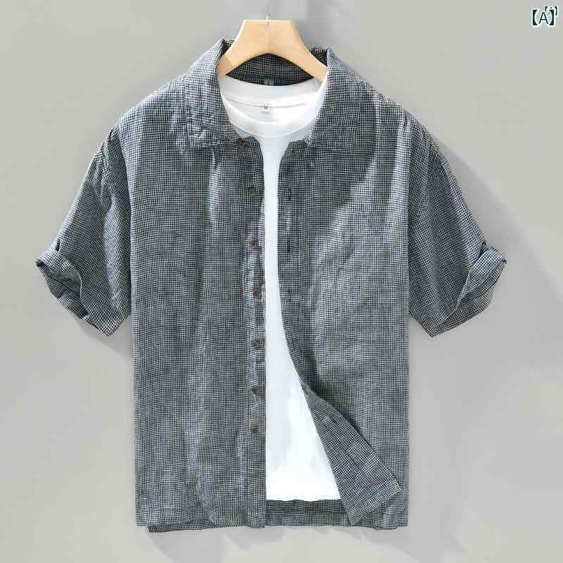 メンズ　ファッション　韓国ファッション　オシャレ　韓国 夏 メンズ リネン 半袖 シャツ レトロ 服 芸術的 カジュアル コットン