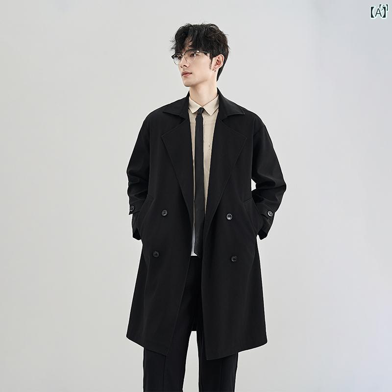 メンズ 流行り物 韓国流行り物 オシャレ 韓国 Maiteyou 飛び切り メンズ ダブル前胸部 上衣 真っただ中丈 心地好い とっ始め 烏兎 上衣