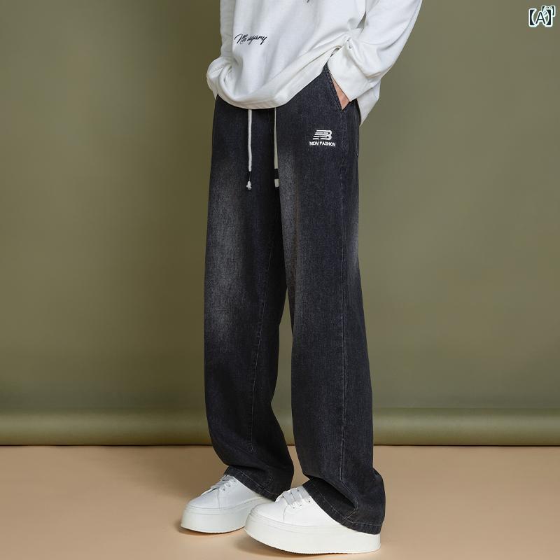 メンズ ファッション 韓国ファッション オシャレ 韓国 マット 美しい ストリート ジーンズ 男性 春秋 ファッション ストレート スポーツ カジュアル ズボン