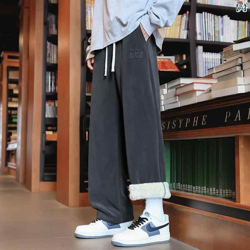 メンズ ファッション 韓国ファッション オシャレ 韓国 eo ラム ベルベット パンツ メンズ 秋冬 厚手 コットン ズボン カジュアル ストレート スウェットパンツ