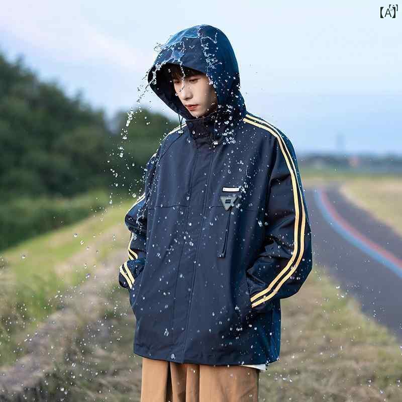 【楽天市場】メンズ ファッション 韓国ファッション オシャレ 韓国 アウトドア 登山 ストライプ 防水 ジャケット メンズ 春秋 アメリカ