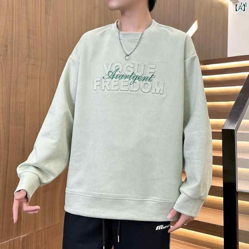 メンズ ファッション 韓国ファッション オシャレ 韓国 eyou ヘビー スエード スチール プリント ラウンドネック セーター メンズ 春秋新 アメリカン ストリート トップス