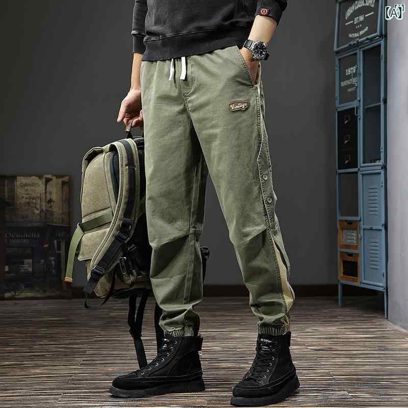 メンズ　男性 ファッション 韓国 オシャレ たり 大歳ストリート 秋 スプライシング オーバー オール レトロ レギンス アメカジ パンツ テーパードパンツ