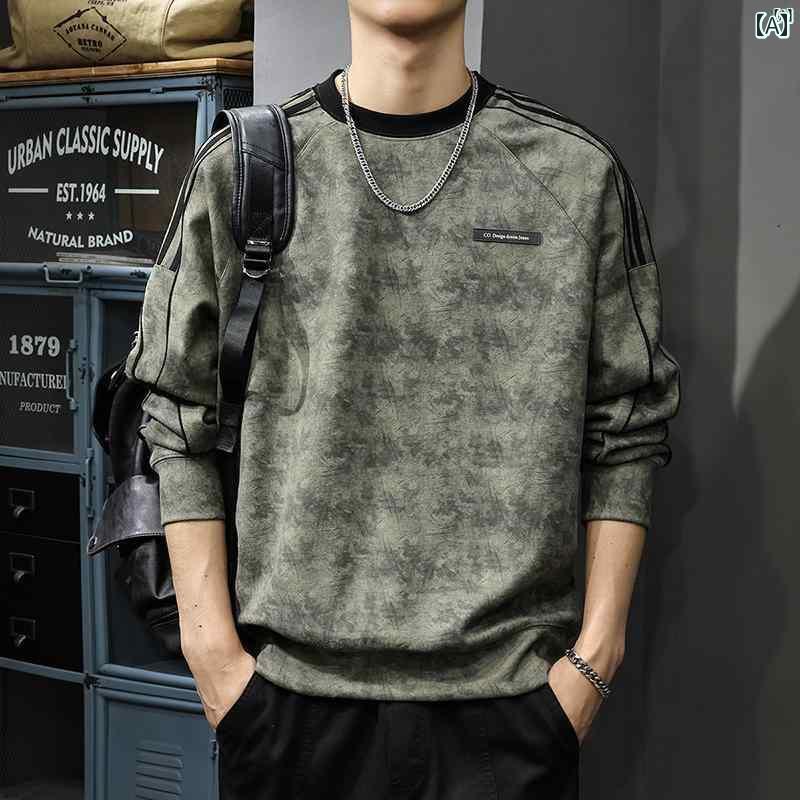 メンズ　男性 ファッション 韓国 オシャレ たり 大歳ストリート 秋 タイダイ柄 ウォッシュ ストライプ スウェットシャツ アメリカン レトロ ヘビーウェイト ラウンドネック ラグラン トップ