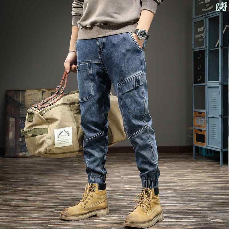 メンズ　男性 ファッション 韓国 オシャレ たり 大歳ストリート 秋 作業着 ジーンズ アメリカ ファッション レギンス パンツ 春 レトロ ウォッシュ