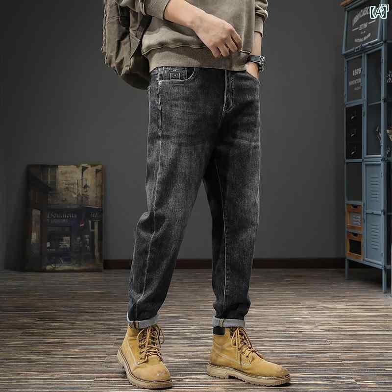 メンズ　男性 ファッション 韓国 オシャレ たり 大歳ストリート 春 レトロ ウォッシュ ジーンズ ストレート カジュアル パンツ イン スリム レッグ