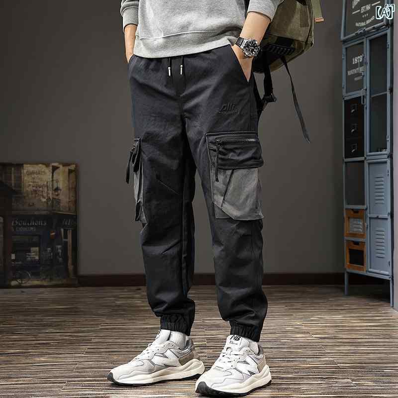 メンズ　男性 ファッション 韓国 オシャレ たり 大歳ストリート 秋 カラー ブロック ポケット オーバー オール アウトドア スポーツ レッグ パンツ アメリカン レトロ カジュアル