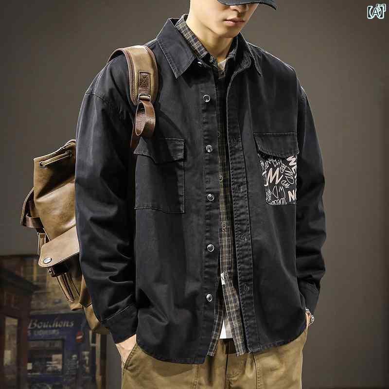 メンズ　男性 ファッション 韓国 オシャレ たり 大歳ストリート 春 アメリカン ファッション 長袖 シャツ ジャケット コート たり 大きいサイズ 春秋 カジュアル