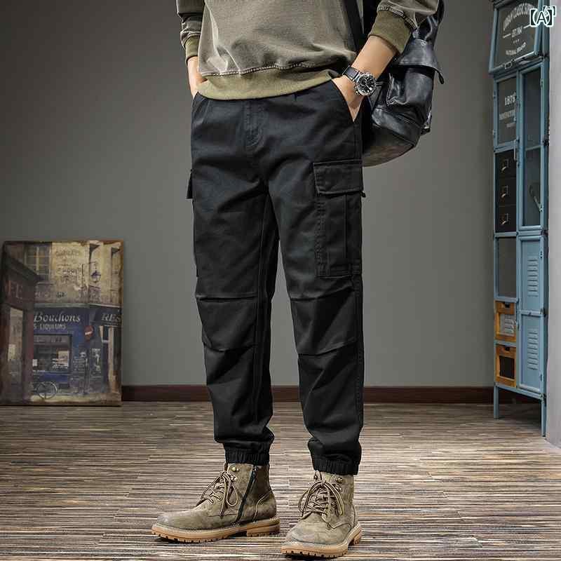 メンズ　男性 ファッション 韓国 オシャレ たり 大歳ストリート 秋 アメリカン レトロ オーバー オール 真 マルチ ポケット カジュアル パンツ コットン 大きいサイズ レギンス