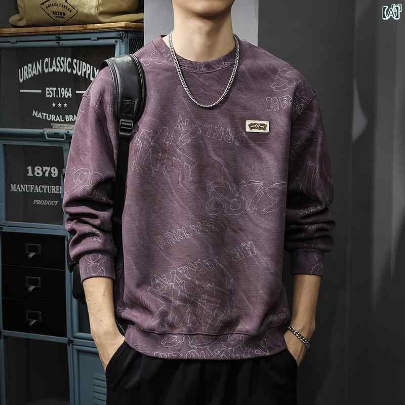 メンズ　男性 ファッション 韓国 オシャレ たり 大歳ストリート アメリカ ストリート ジャカード スウェットシャツ 秋 レトロ 雲 染め ジャケット ヘビー 長袖 シャツ