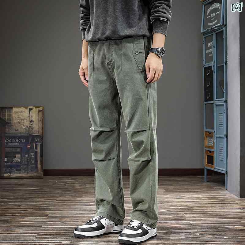 メンズ　男性 ファッション 韓国 オシャレ たり 大歳ストリート 秋 テンセル スプライシング ドレープ カジュアル パンツ 男性用 ストレート アメリカ オーバー オール