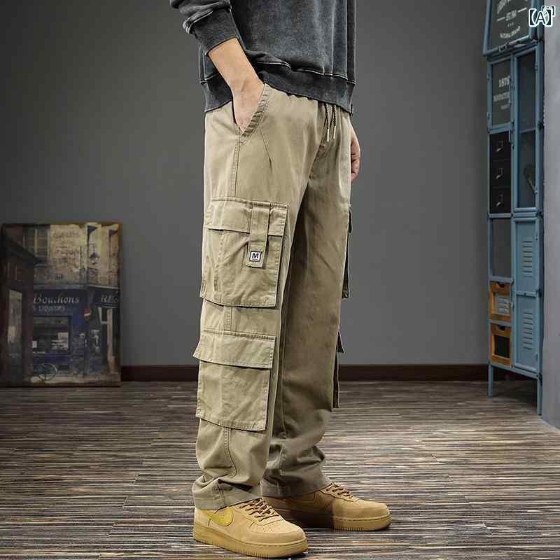 メンズ　ファッション　オシャレ　男性　大歳ストリート 秋 コットン ストレート オーバー オール メンズ アメリカ マルチ ポケット パンツ 春秋 カジュアル