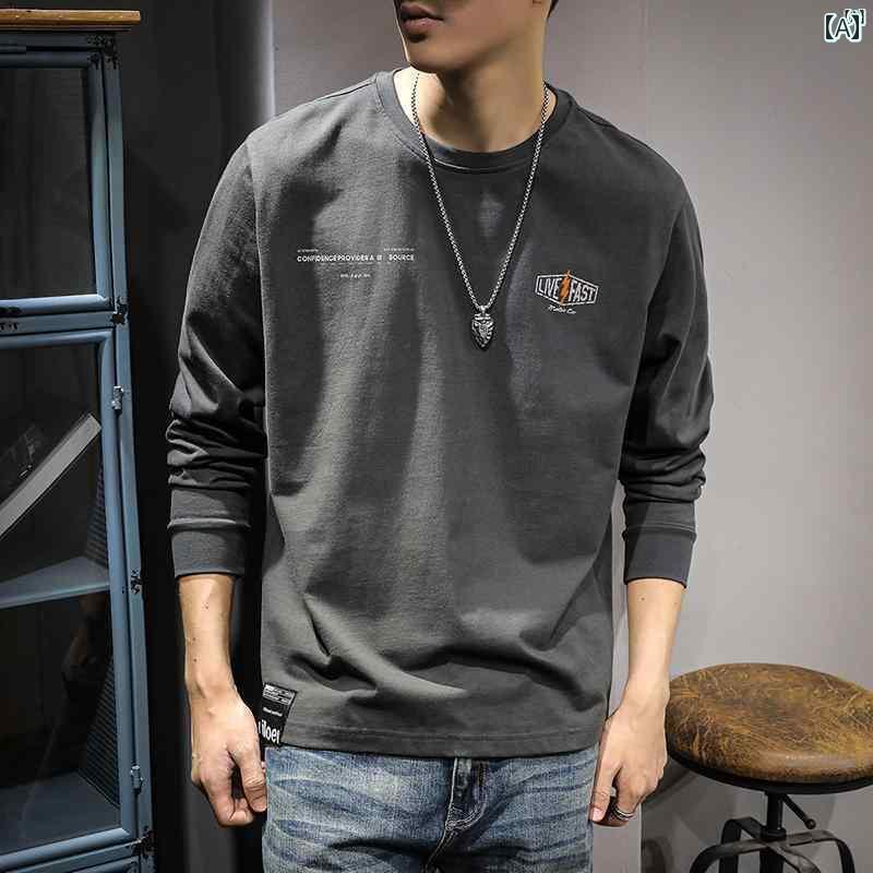 メンズ　ファッション　オシャレ　男性　大歳ストリート 秋 プリントスウェット シャツ メンズ アメリカン コットン ボトム 春 カジュアル スポーツ 長袖 Tシャツ