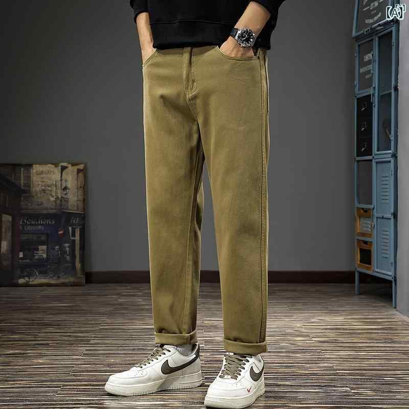 メンズ　ファッション　オシャレ　男性　大歳ストリート 秋 ドレー ピー ワイド レッグ ジーンズ 男性用 ウォッシュ レトロ アメリカン カジュアル 春 ストレート パンツ