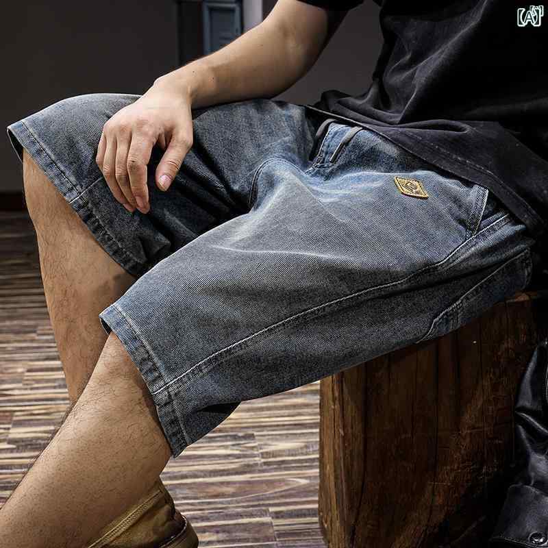 メンズ ファッション オシャレ 男性 大歳ストリート 夏 ウォッシュ ダメージ ストレート デニムショートパンツ メンズ アメリカン アウター ミッド パンツ カジュアル 五分丈