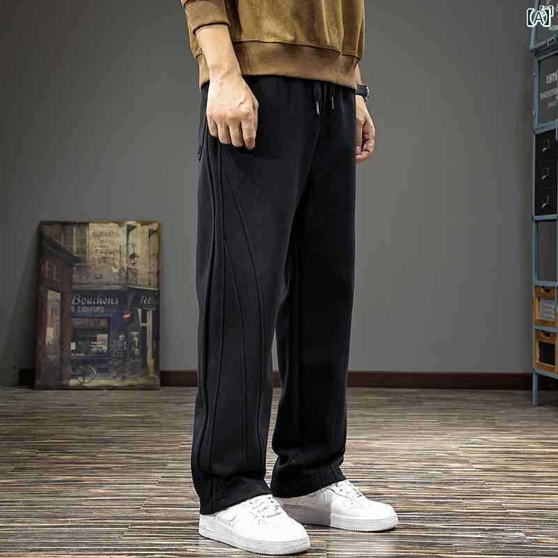 メンズ　ファッション　オシャレ　男性　大歳ストリート 秋 ヘビー ドレープ フロア レングス スウェットパンツ メンズ アメリカン スプライシング ストレート カジュアル パンツ スポーツ ワイド レッグ