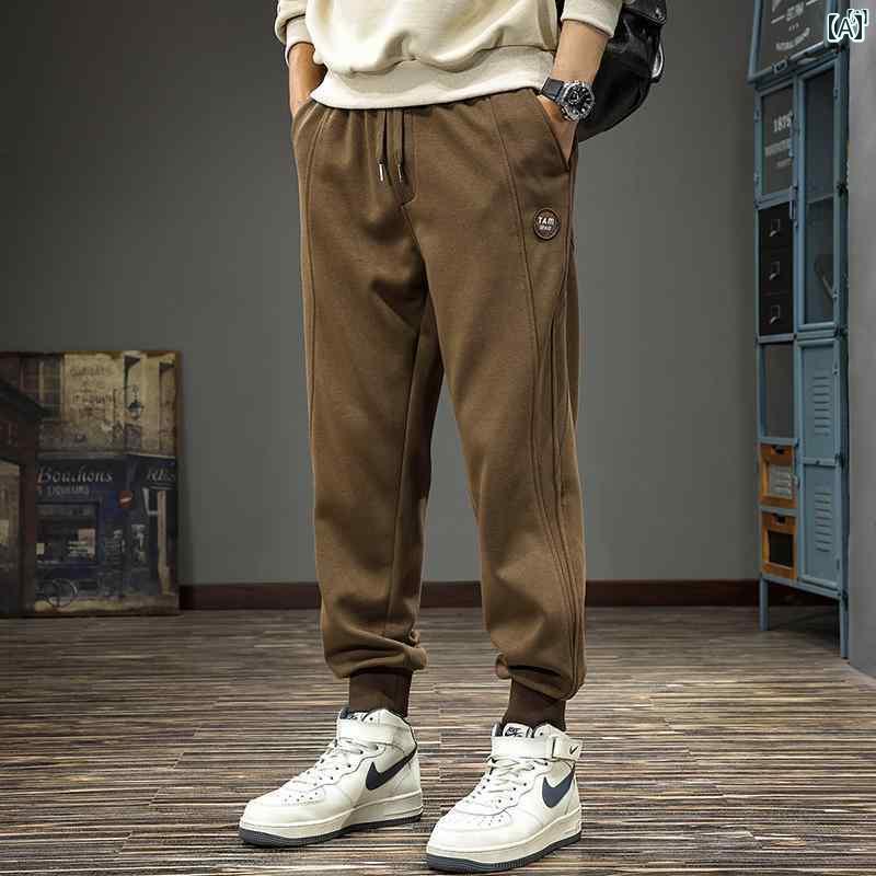 メンズ ファッション オシャレ 男性 大歳ストリート 秋 アメリカン レトロ レギンス スウェットパンツ メンズ ヘビーウェイト 大きいサイズ テーパードパンツ ストレッチ スポーツ カジュアル パンツ