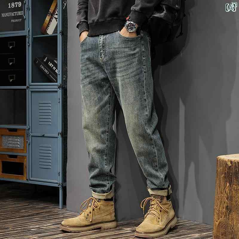 メンズ　ファッション　オシャレ　男性　大歳ストリート ストリート ファッション ストレート ジーンズ 男性用 秋 ヘビーウォッシュ ワイド レッグ パンツ ズボン アメリカン レトロ カジュアル