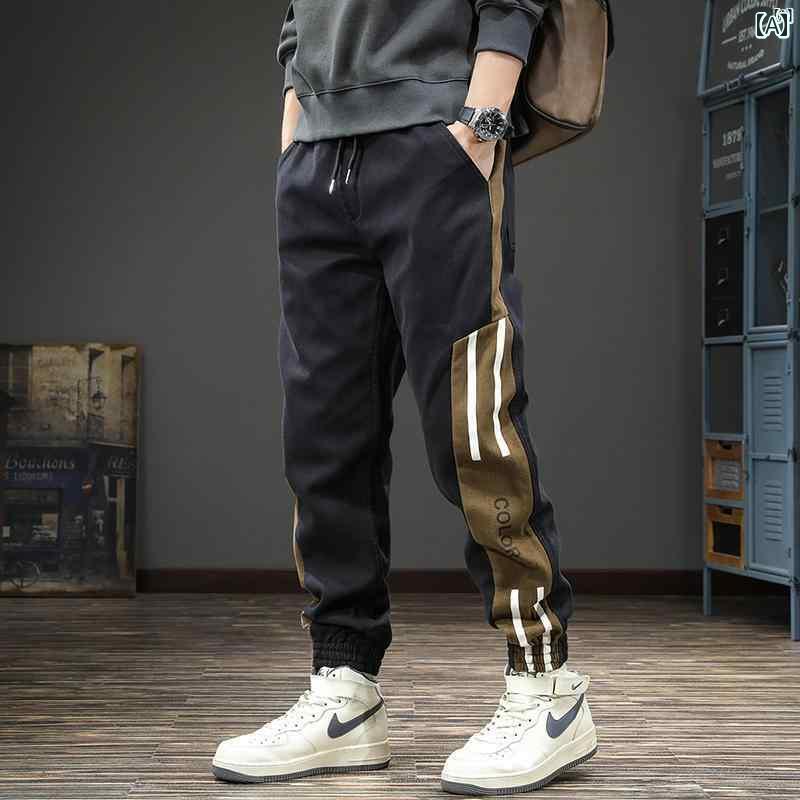 メンズ　ファッション　オシャレ　男性　大歳ストリート アメリカ コントラスト ストライプ 男性用 カジュアル パンツ 春秋 ワークウェア レギンス たり 大きいサイズ