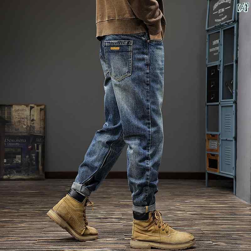 メンズ　ファッション　オシャレ　男性　大歳ストリート 秋 シンプル 快適 マイクロ テーパード ジーンズ メンズ アメカジ レトロ ウォッシュ ストレート パンツ