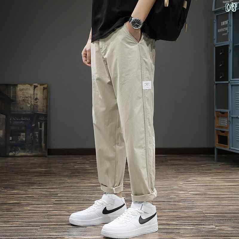 メンズ　ファッション　オシャレ　男性　大歳ストリート 秋 コットン アメリカン ストレート カジュアル パンツ メンズ ステッチ 大きいサイズ 九分丈