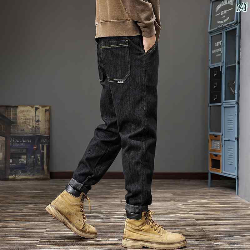 メンズ　ファッション　オシャレ　男性　大歳ストリート 秋 ブラック ストレート ジーンズ メンズ アメカジ テーパードパンツ ストレッチ 大きいサイズ パンツ