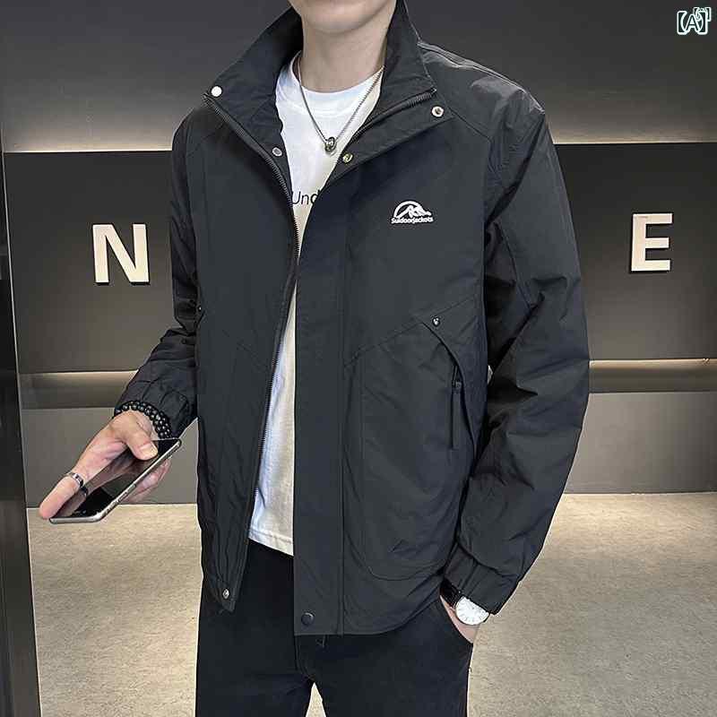 メンズ　ファッション　韓国ファッション　オシャレ　カジュアル　男性用　大歳 スタンドカラー ジャケット メンズ 薄手 ワークジャケット 春秋 カジュアル ライト カラー の商品写真